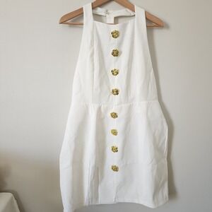 NWT Womens Sunfere Rebecca Mini White Dress Gold Tone Floral Buttons MAKEUP M